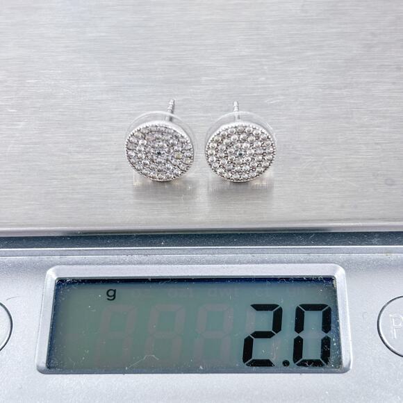 Estate Sterling Silver 925 Pavé Diamond Disk Stud Earrings 0.44ctw - Picture 7 of 7